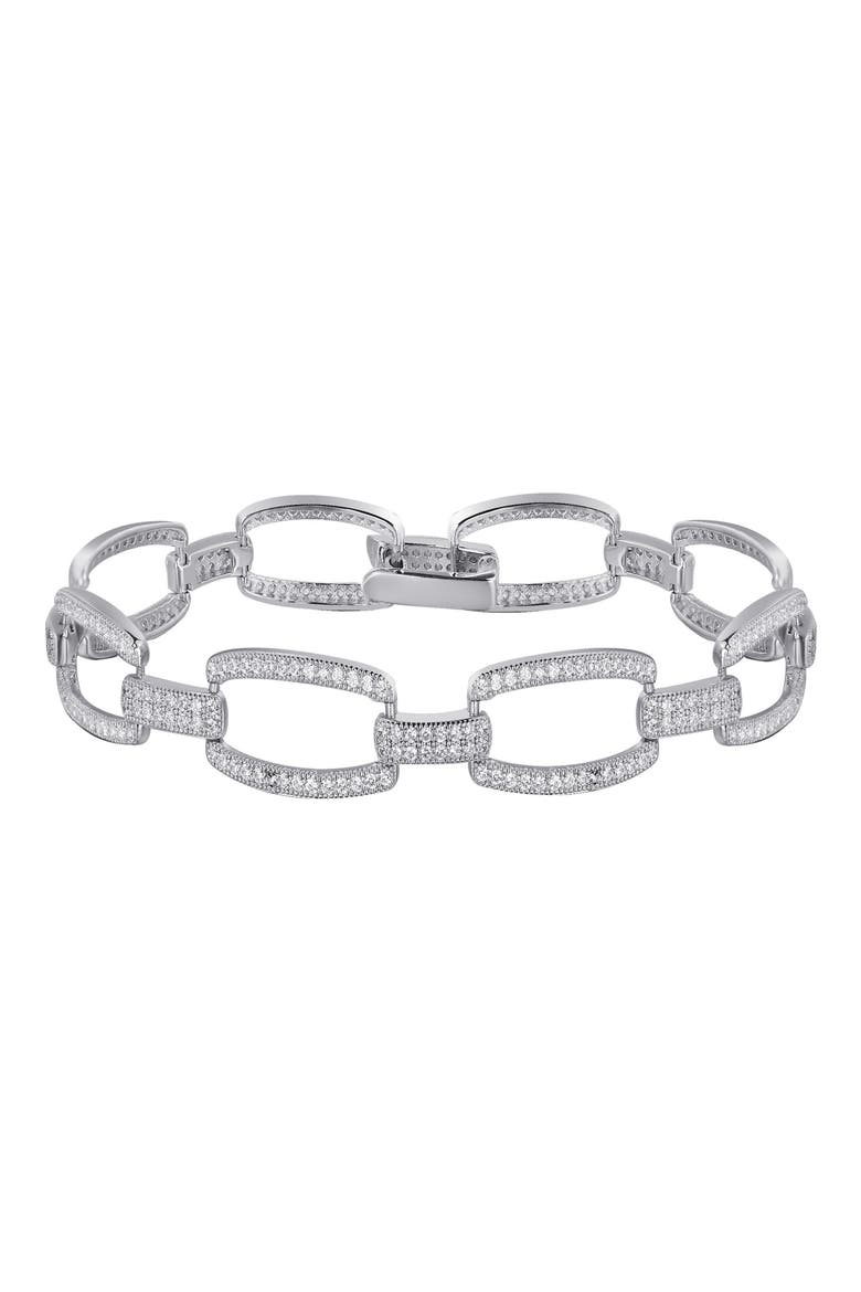 Sterling Silver Simulated Diamond Classic Link Bracelet, Main, color, WHITE