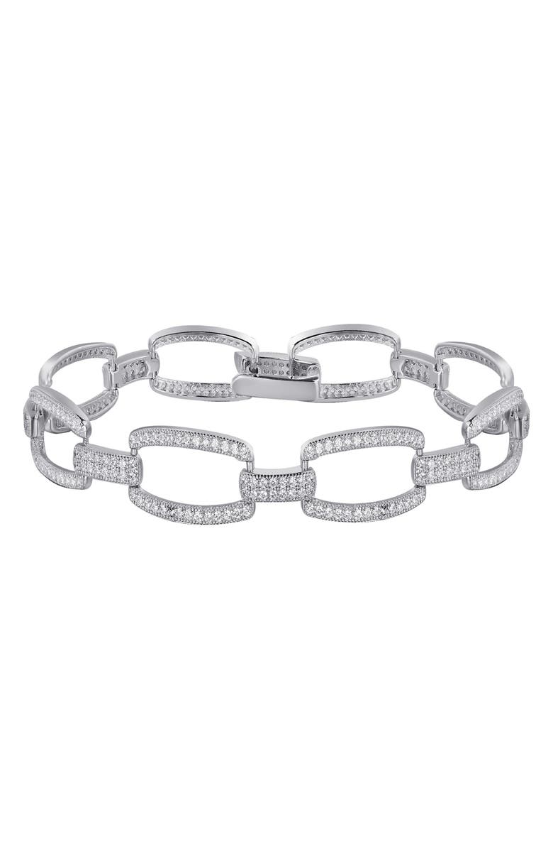 Lafonn Sterling Silver Simulated Diamond Classic Link Bracelet, Main, color, White