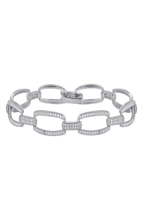 Sterling Silver Simulated Diamond Classic Link Bracelet