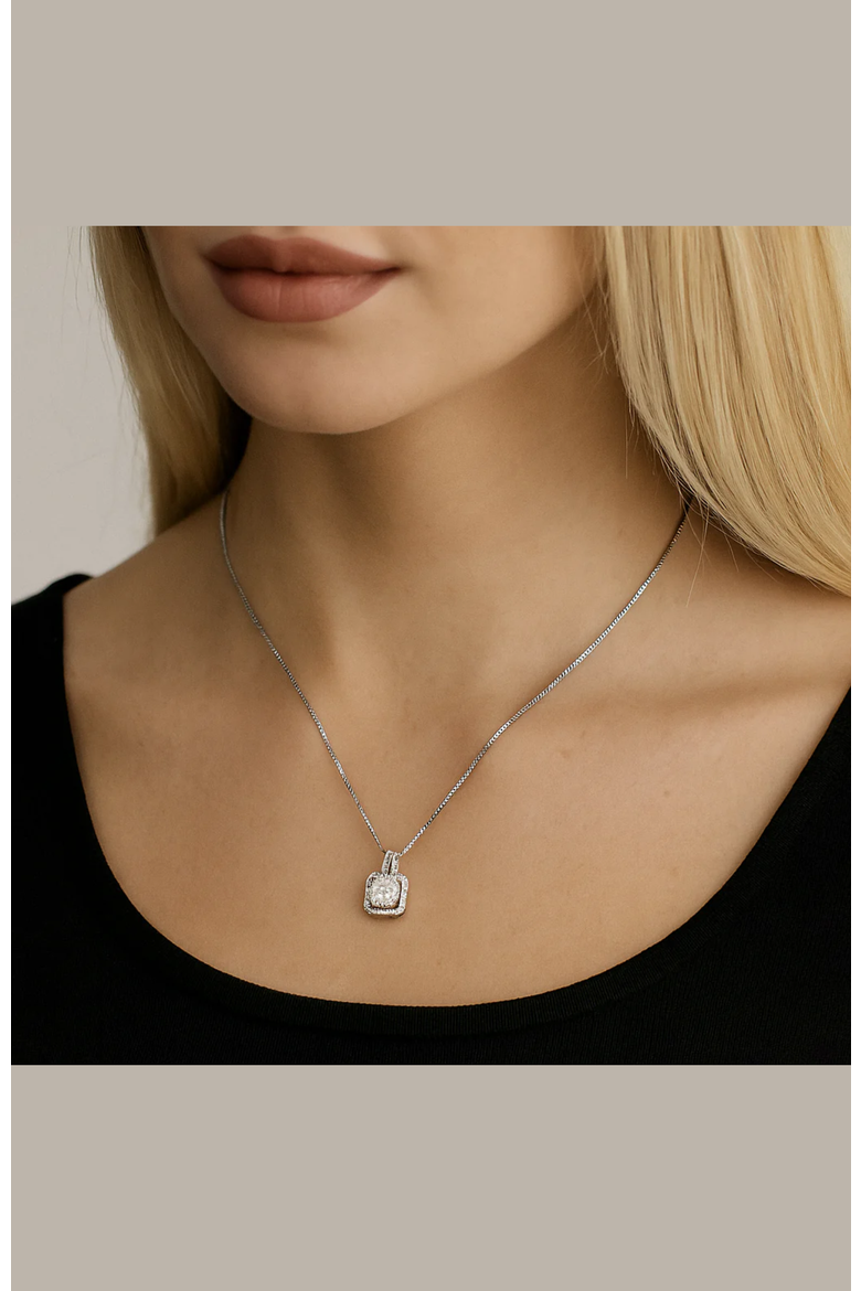 Two Carat Halo Cubic Zirconia Pendant Necklace, Alternate, color, Silver