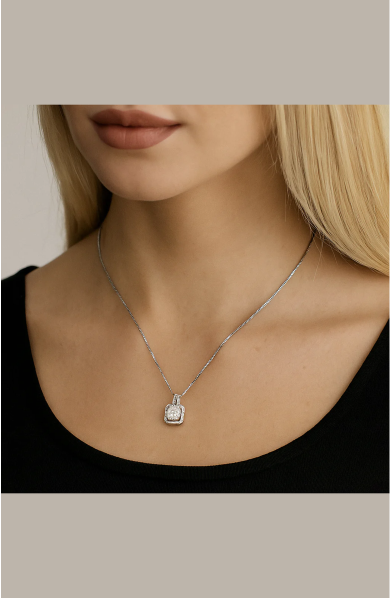 Hollywood Sensation Two Carat Halo Cubic Zirconia Pendant Necklace, Alternate, color, Silver