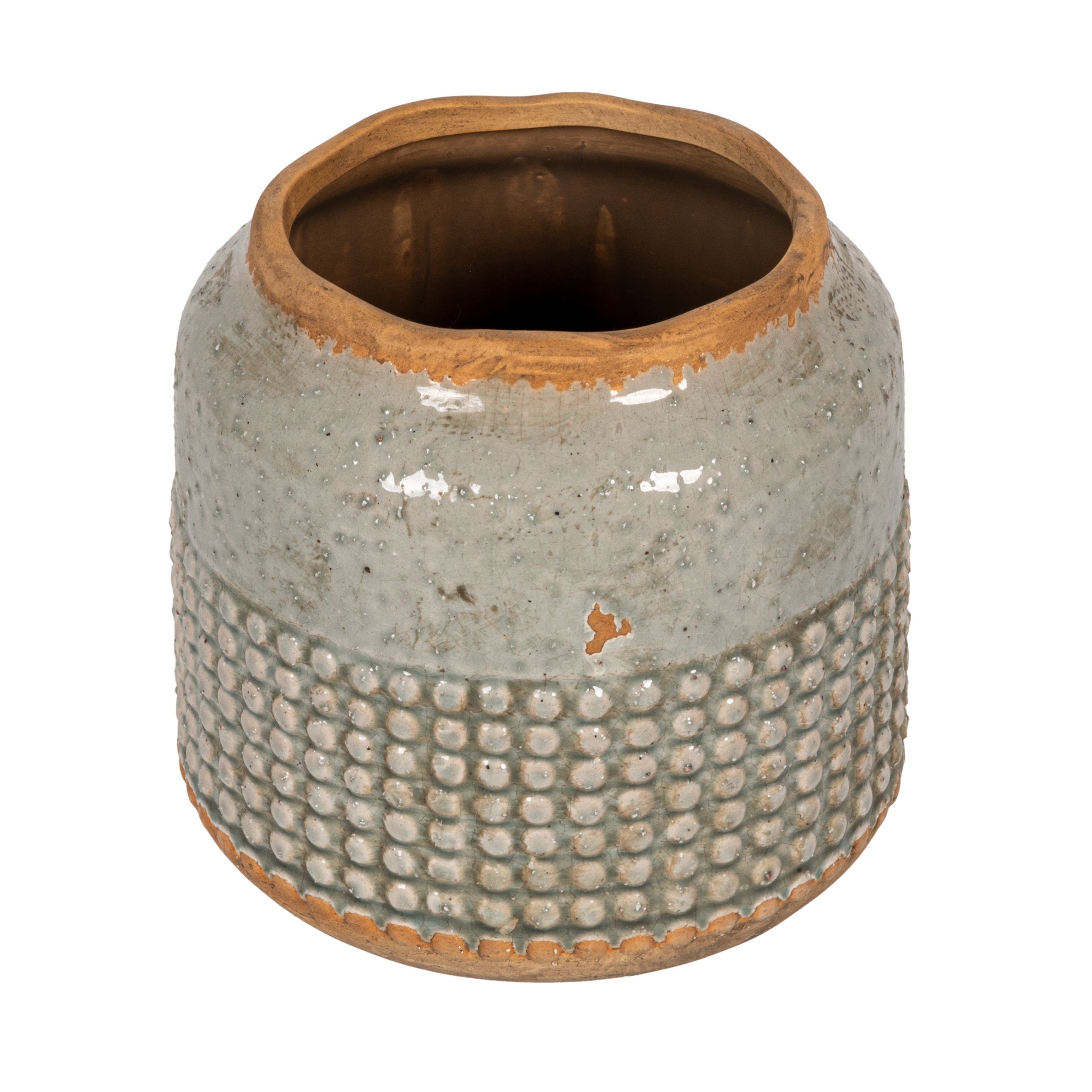 Distressed Cream Terracotta Planter with Fluted Texture