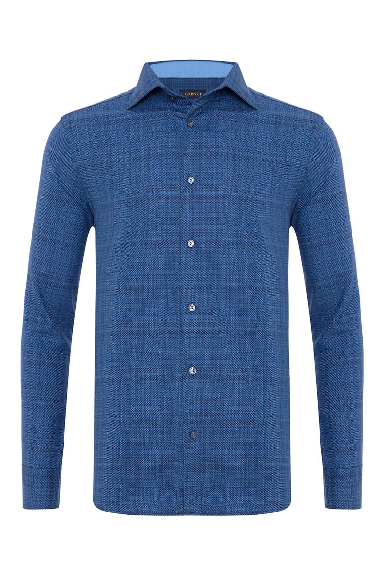 Textured Cotton Button-Up Shirt, Alternate, color, MARINE