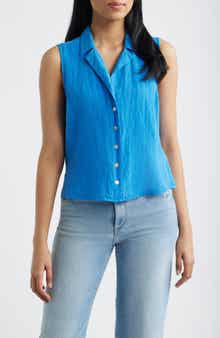 Notch Collar Sleeveless Button-Up Shirt