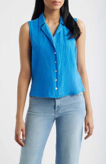 Notch Collar Sleeveless Button-Up Shirt
