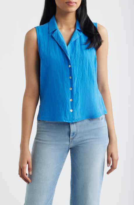 Notch Collar Sleeveless Button-Up Shirt