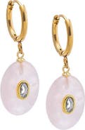 BY ADINA EDEN Oval Charm Bezel Natural Stone Drop huggie Earrings