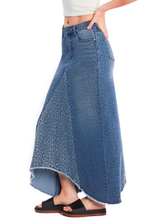 Wash Lab Denim Selma Animal Print Denim Skirt In Mixed Denim Leopard