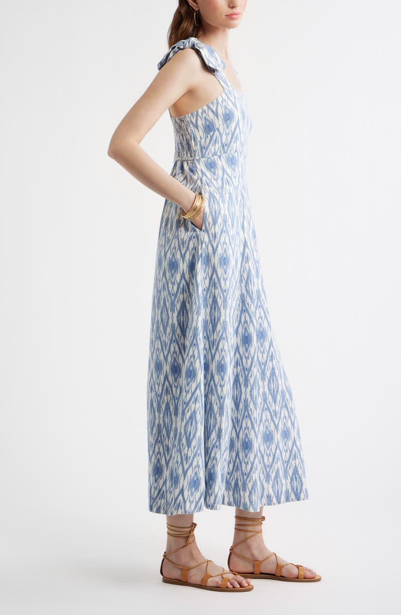 Treasure & Bond Floral Linen Blend Maxi Sundress, Alternate, color, Ivory- Blue Diamond Ikat