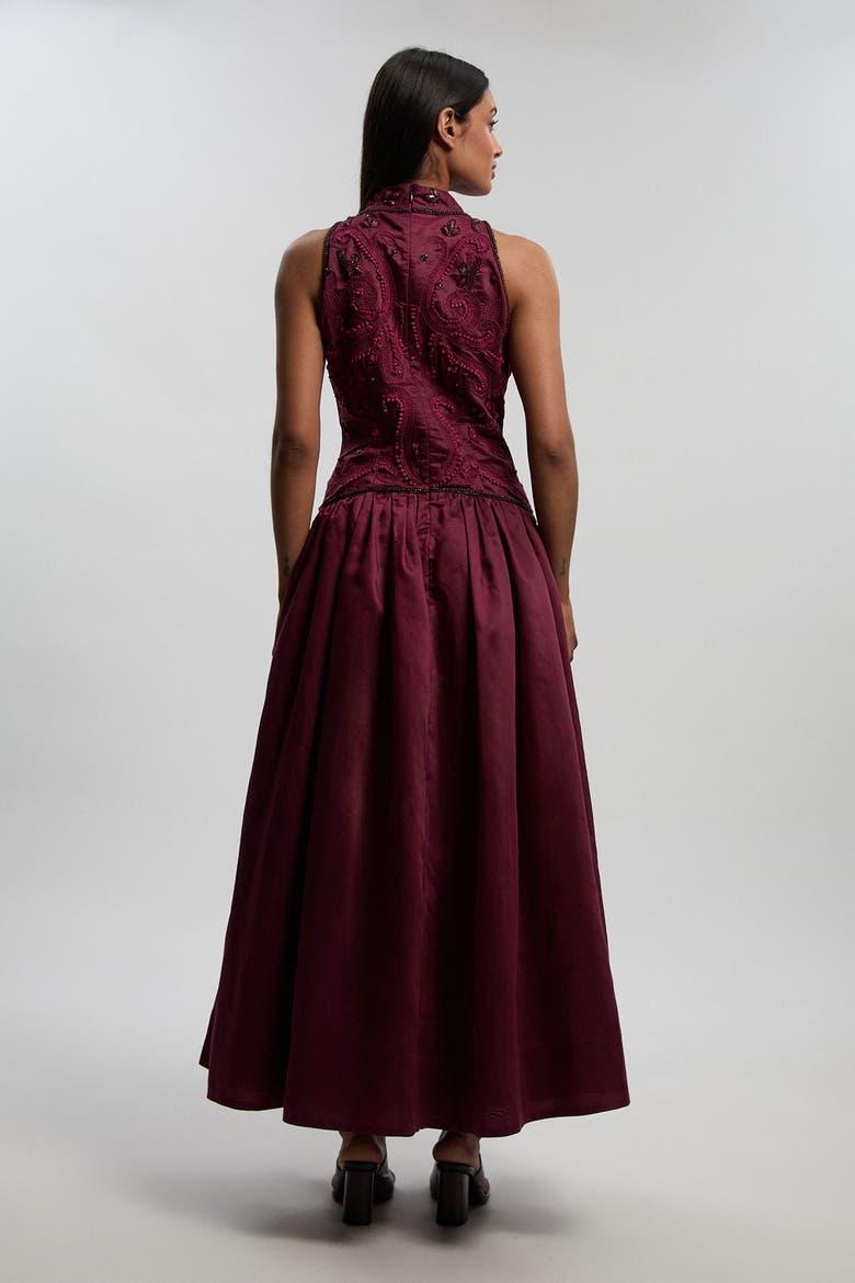 Taffeta High Neck Fit & Flare Dress, Alternate, color, Plum