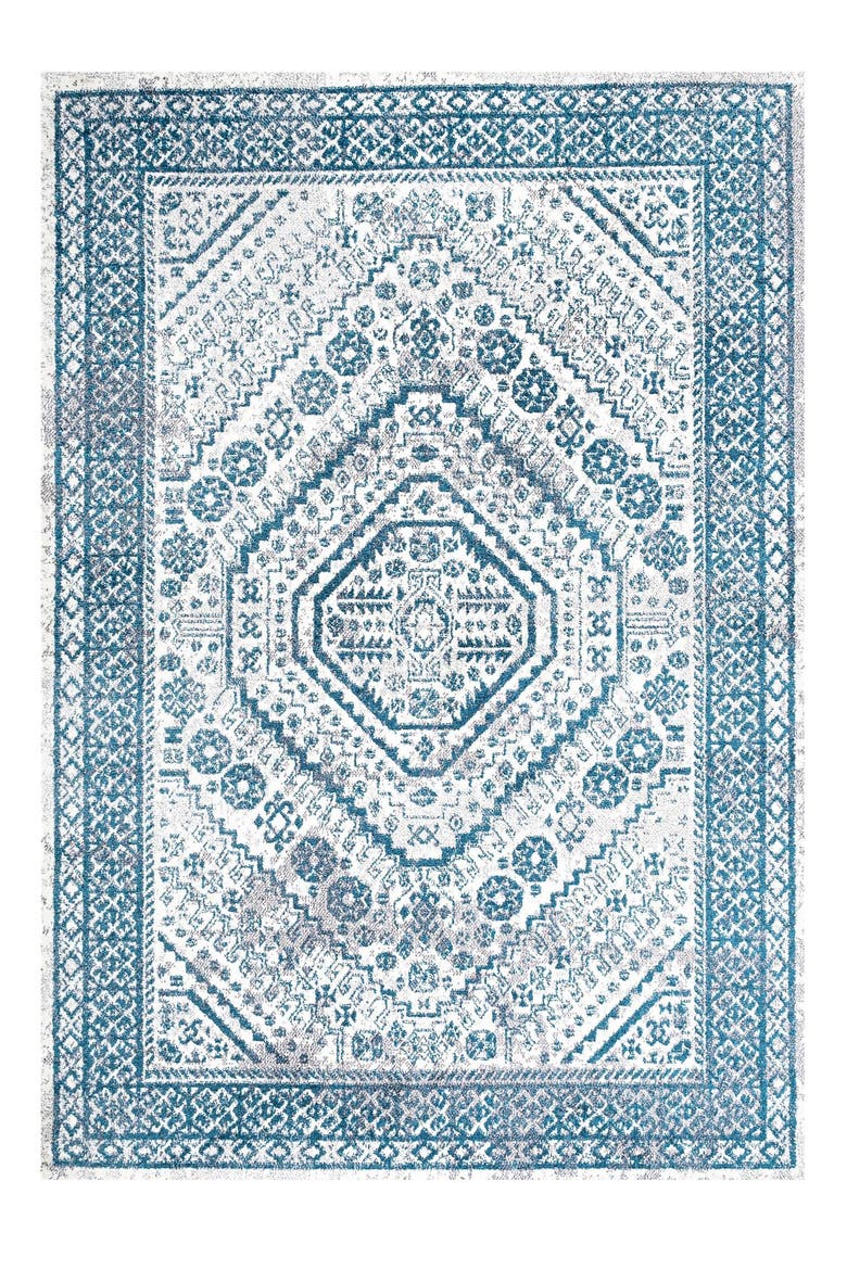 Boho Cottage Medallion Area Rug, Alternate, color, Blue/White