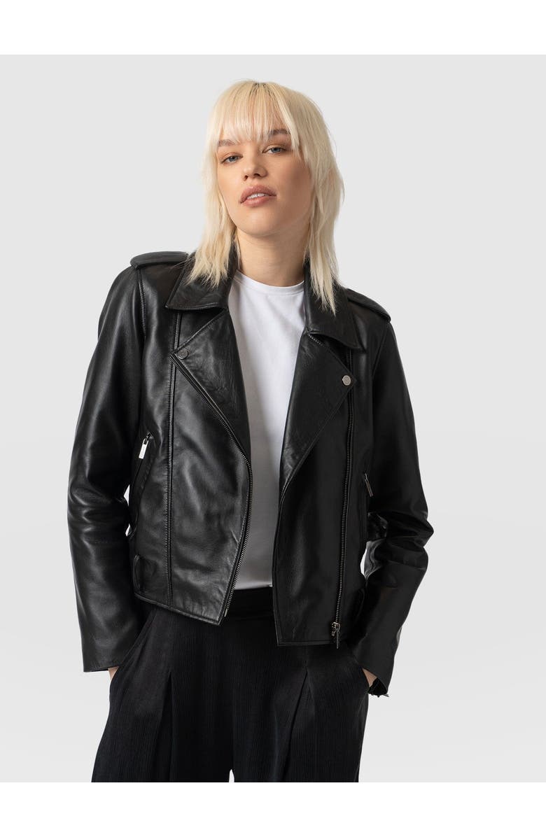 Saint + Sofia Luther Leather Jacket, Alternate, color, Black