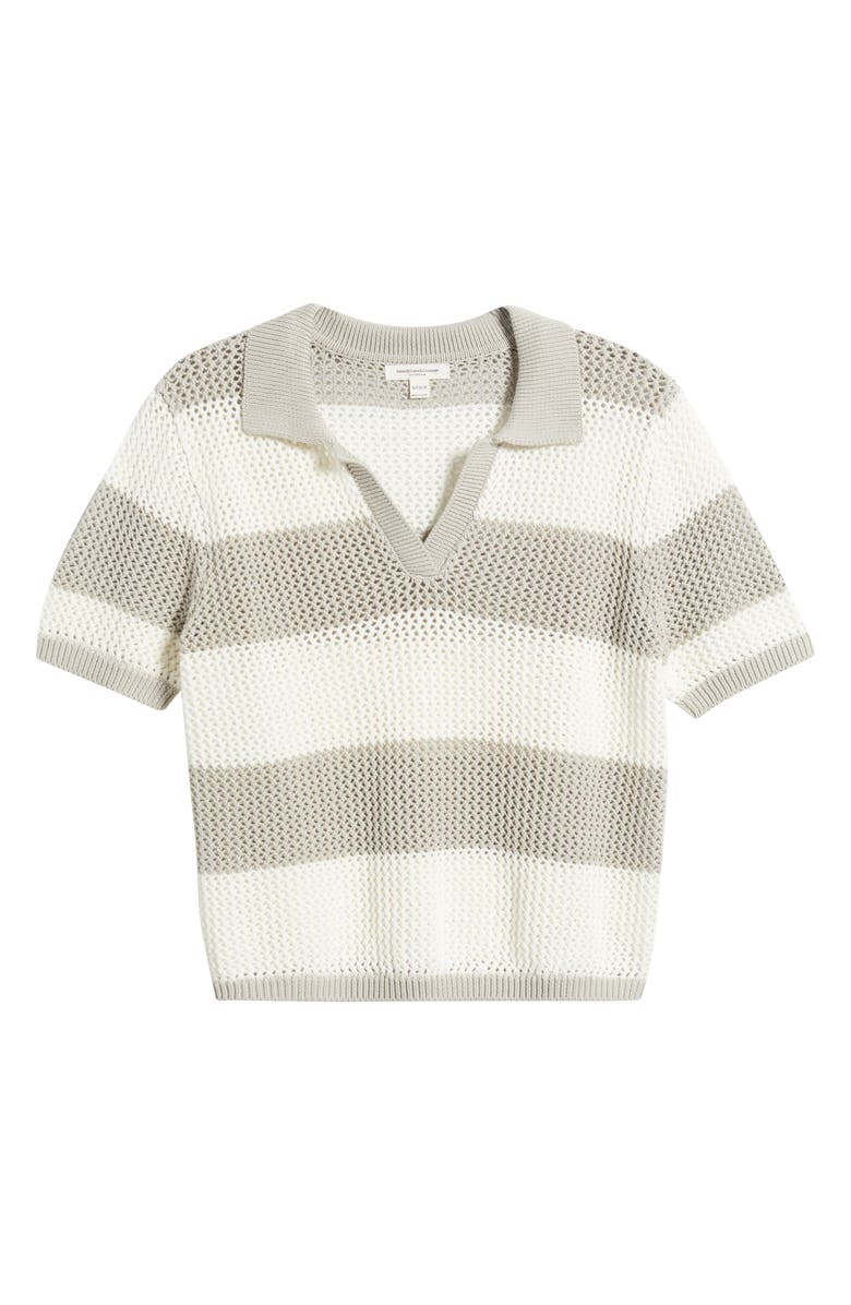 beachlunchlounge Skye Stripe Crochet Polo, Alternate, color, Natural/Ivory