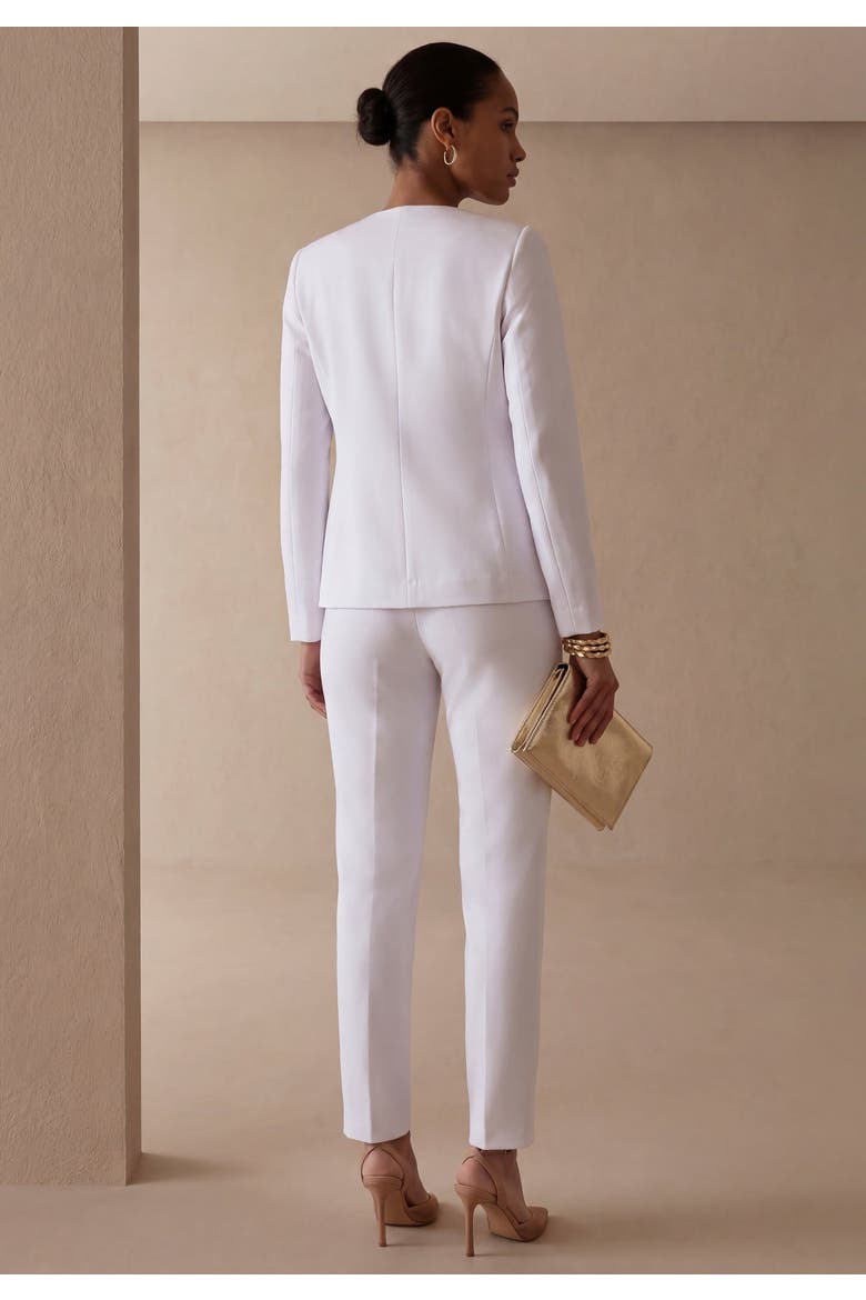 Shaped Crepe Jacket & Straight Leg Pant Suit, Alternate, color, WHITE