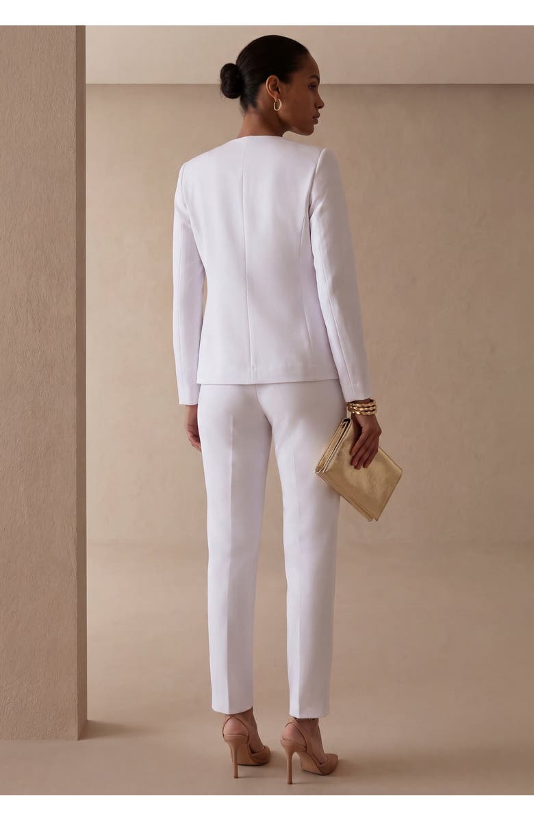 Jessica London Shaped Crepe Jacket & Straight-Leg Pant Suit, Alternate, color, White