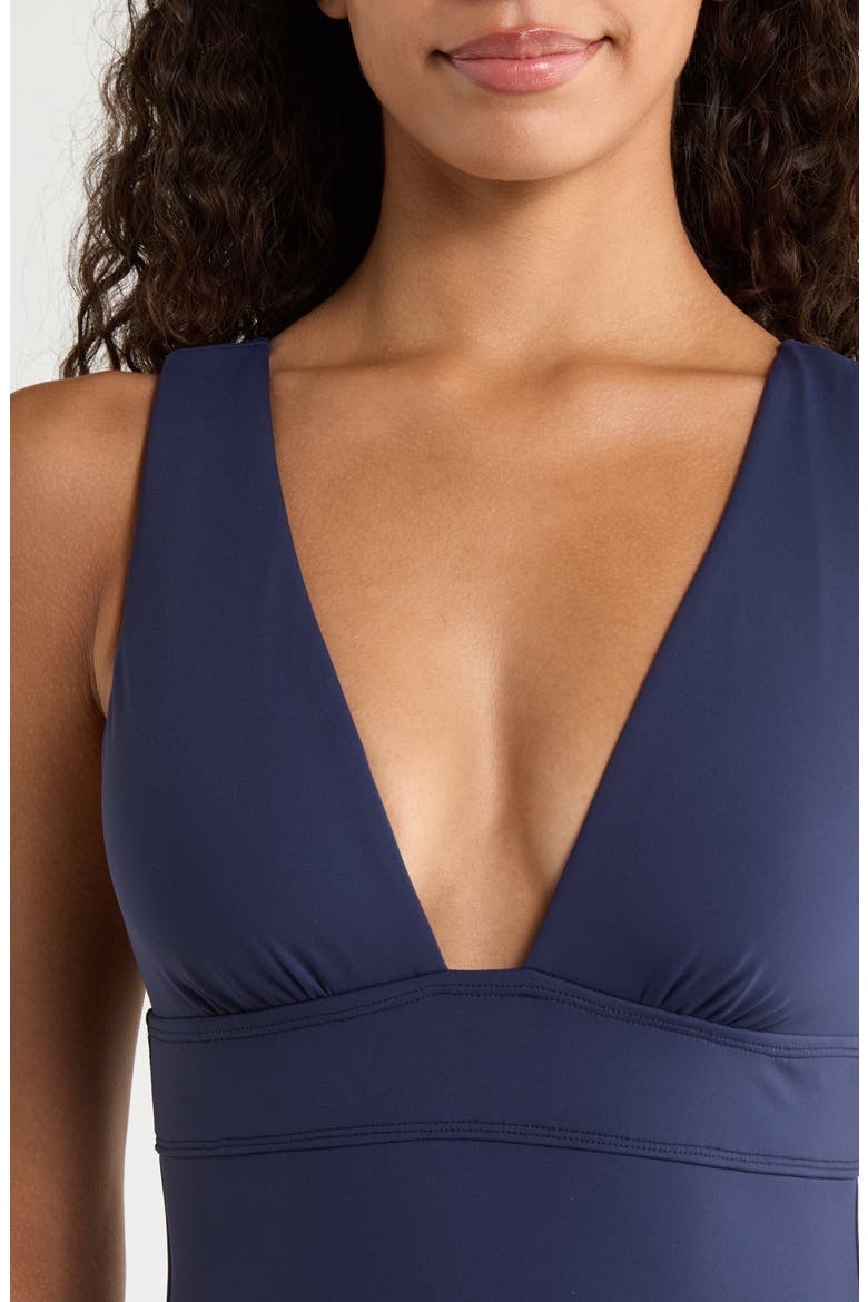 Sculpting V-Neck One-Piece Swimsuit, Alternate, color, DARK NAVY