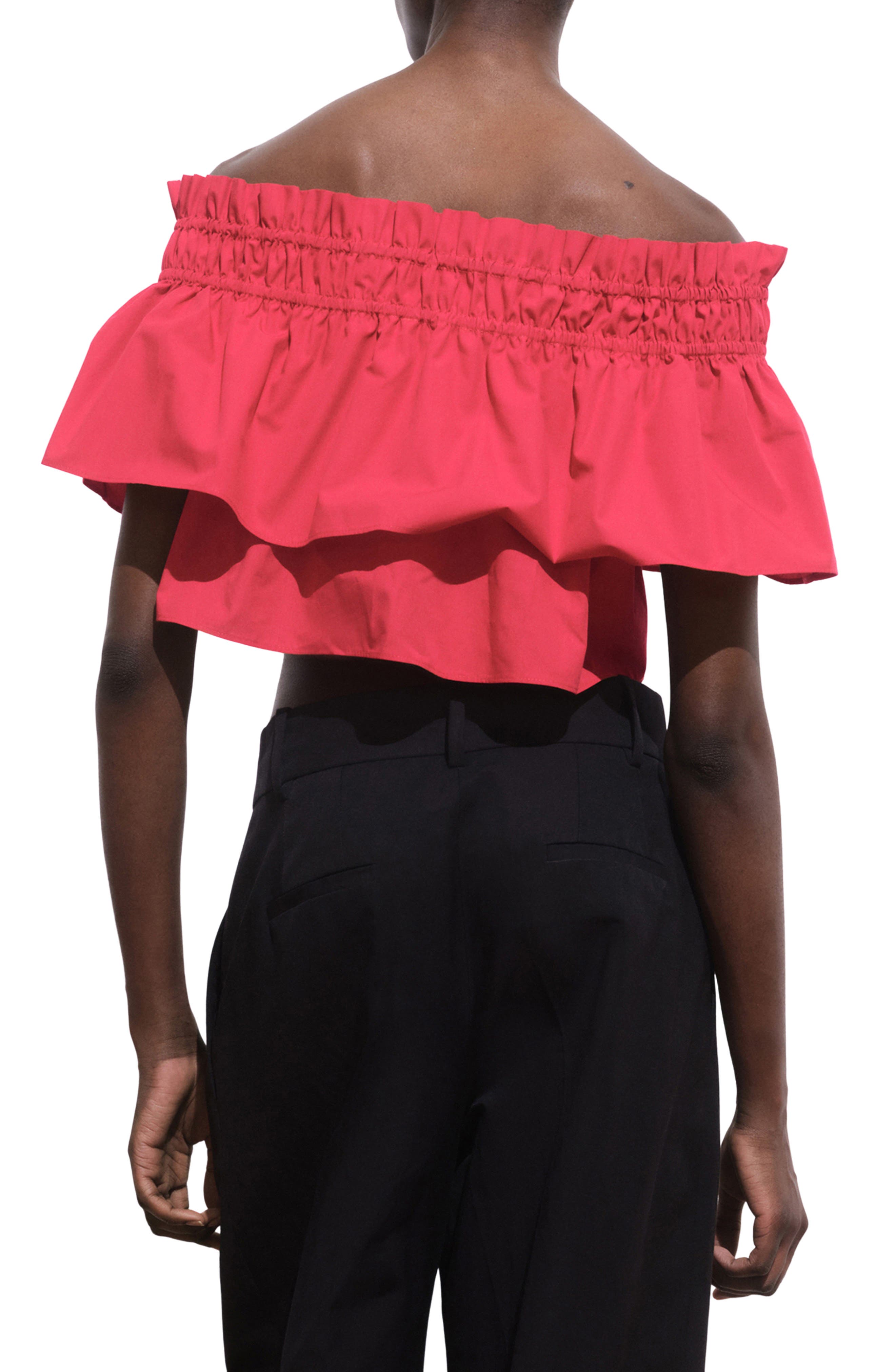 Ruffle Detail Strapless Cotton Crop Top - image 2