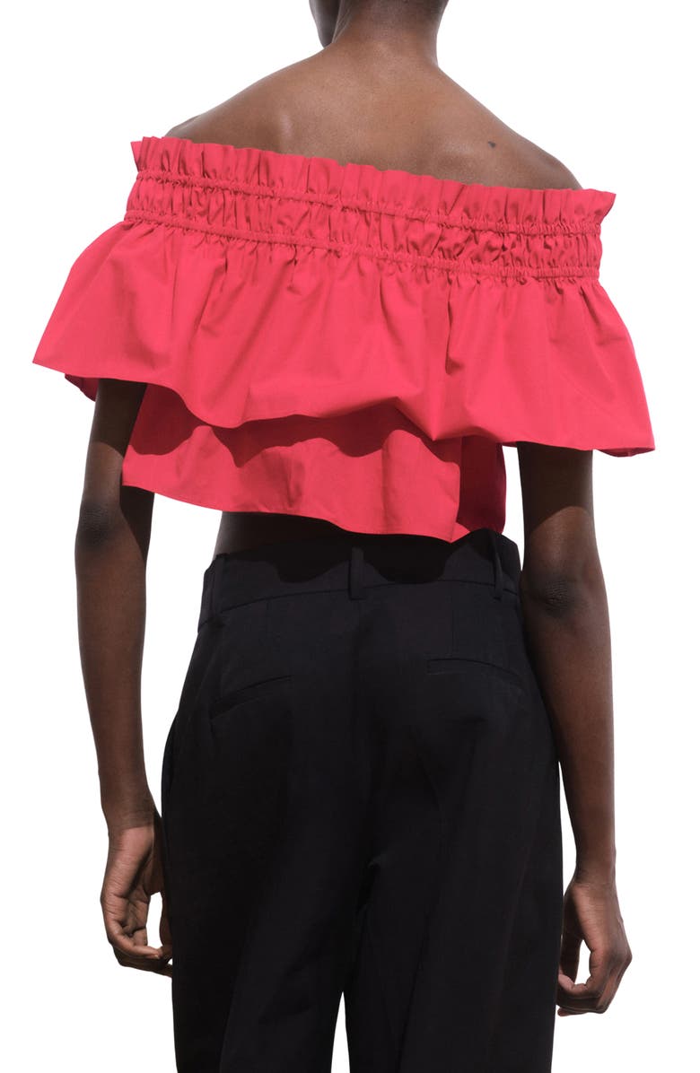 MANGO Ruffle Detail Strapless Cotton Crop Top, Alternate, color, Red