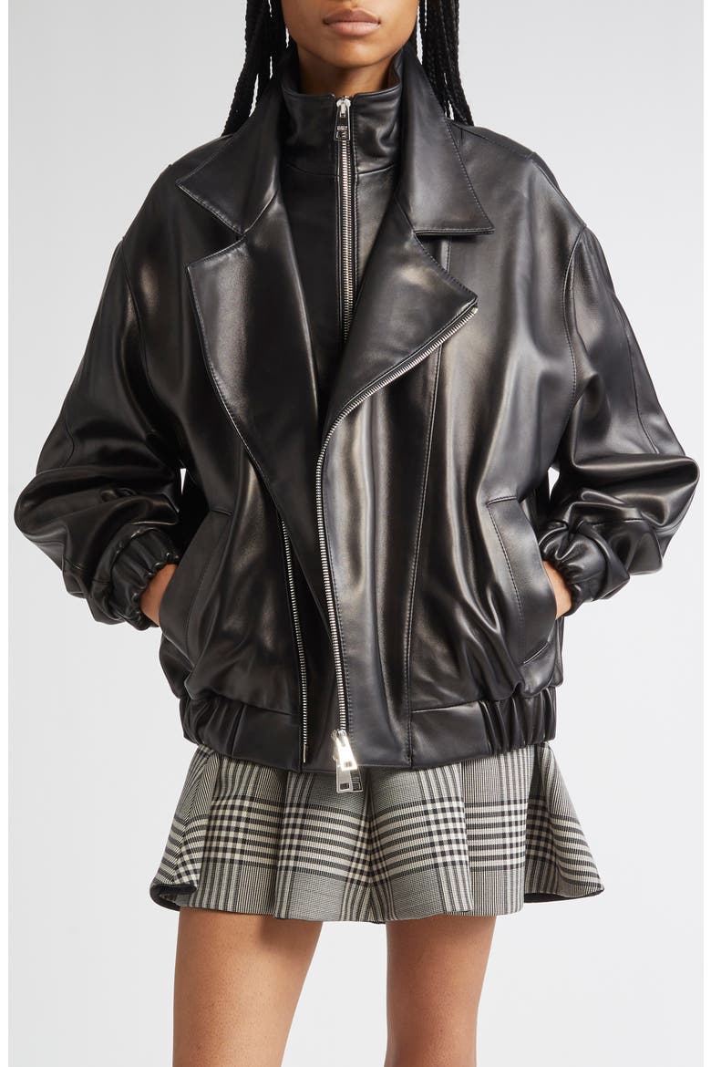 Emmet Double Zip Leather Moto Jacket, Main, color, BLACK