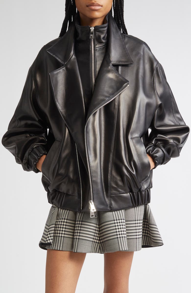 Brandon Maxwell Emmet Double Zip Leather Moto Jacket, Main, color, Black