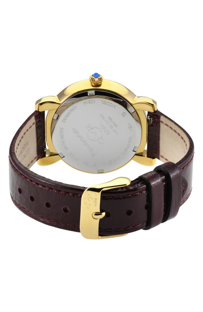 GV2 Ravenna Swiss Quartz Diamond Accent Leather Strap Watch, 37mm, Alternate, color, Maroon