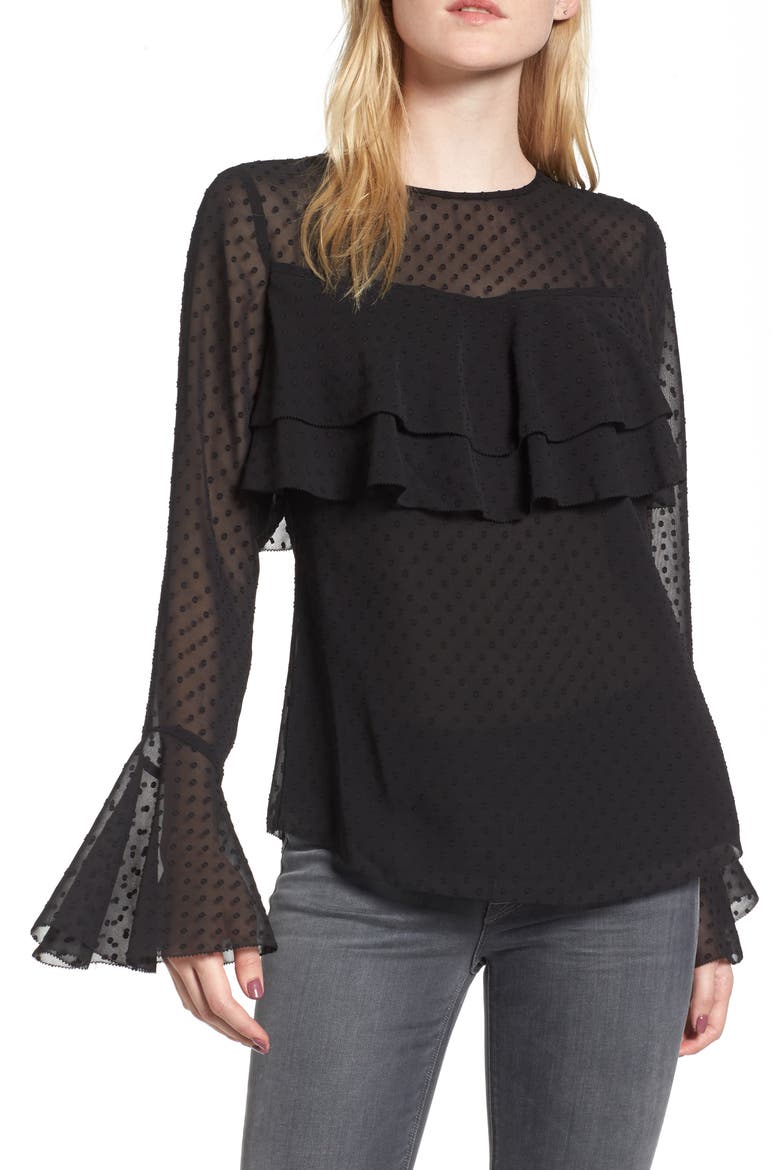 Double Ruffle Blouse, Main, color, BLACK