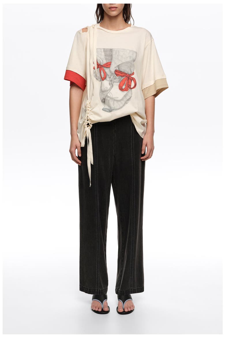 Straight Washed Trousers With Topstitching, Main, color, WASHED BLACK