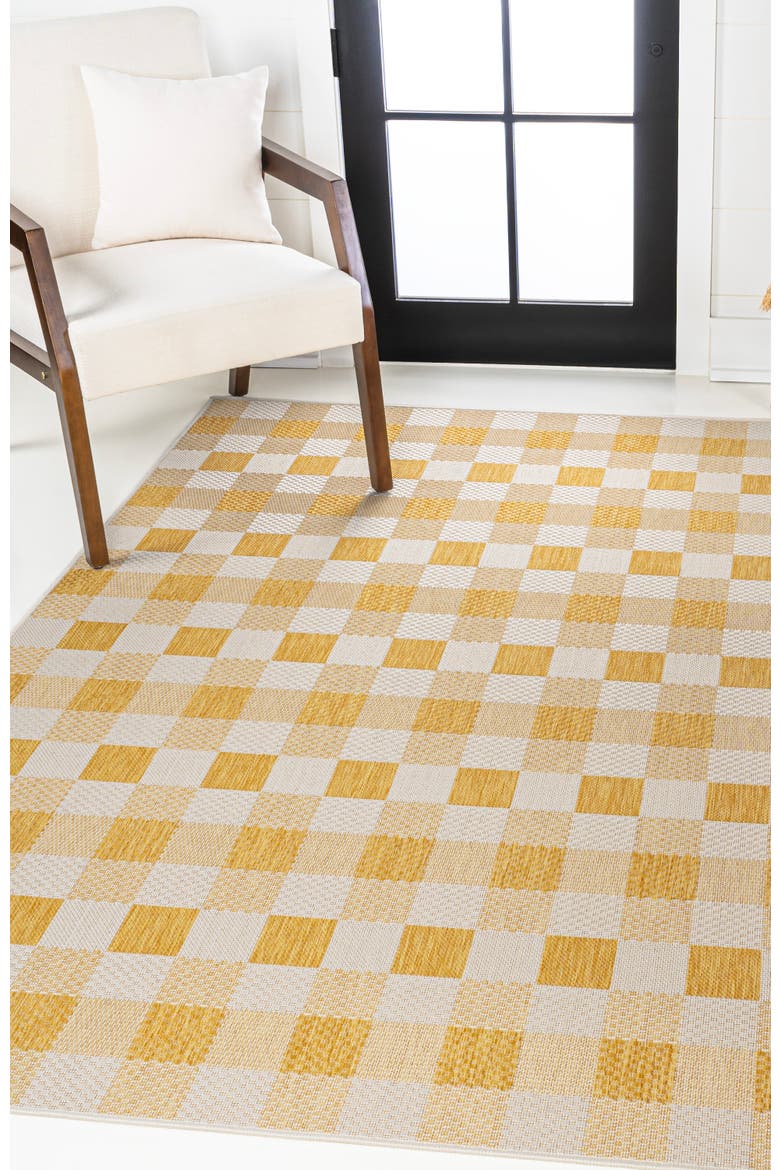 Darcy Traditional Geometric Bold Gingham Indoor/Outdoor Area Rug, Alternate, color, Yellow/Cream