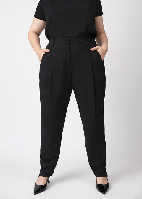 Stretch Crepe Pleated Plus Size Trouser