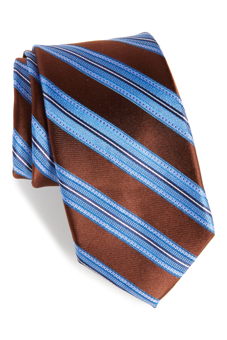 Nordstrom Men‘s Shop Sunshine Stripe Silk Tie, Main, color, BROWN