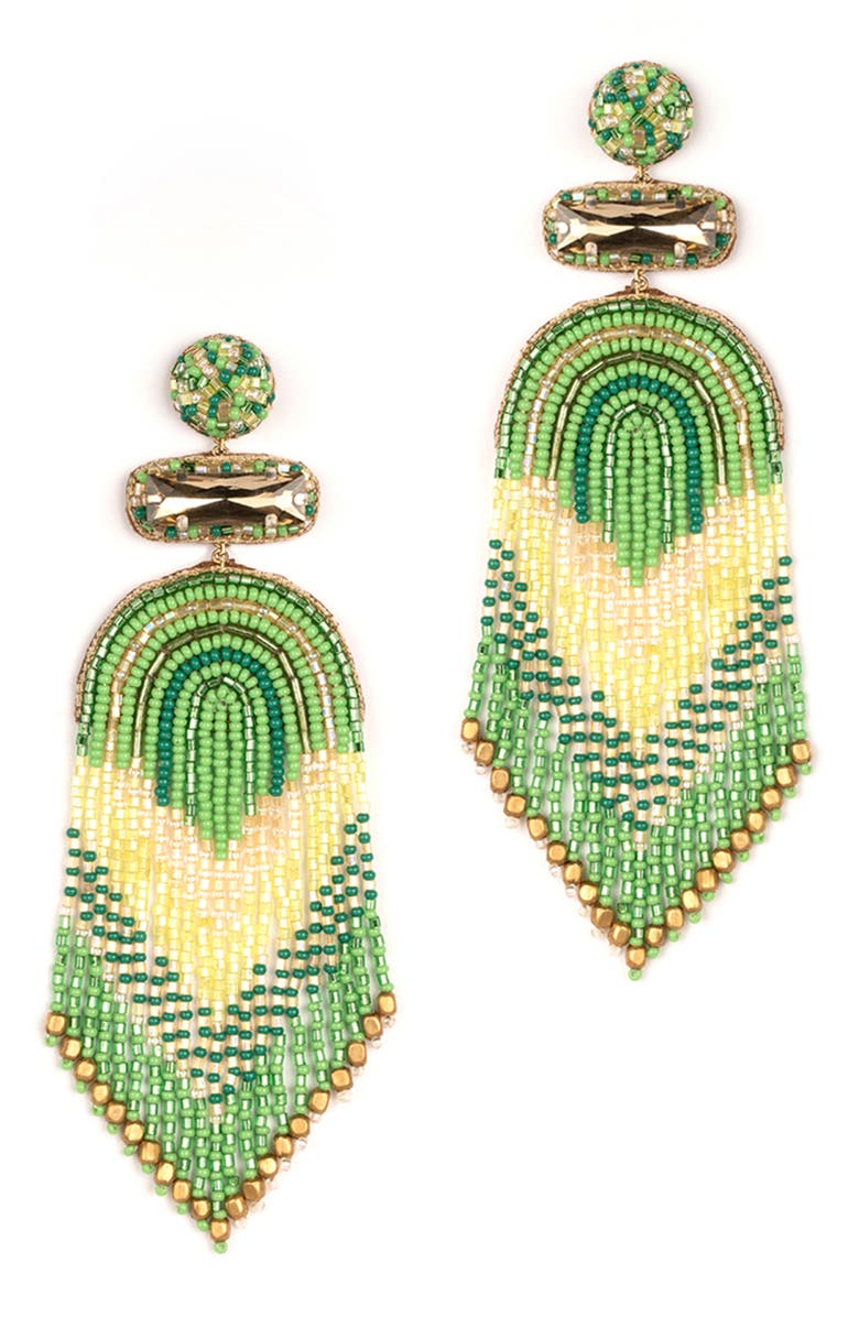 Deepa Gurnani Ishani Beaded Drop Earrings, Main, color, Lime
