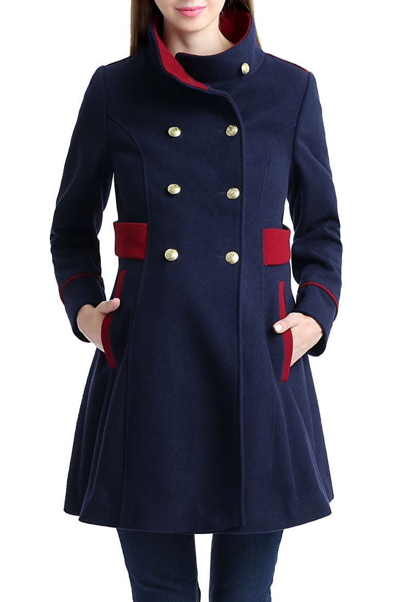 Pan Military Wool Blend Maternity Peacoat, Main, color, NAVY