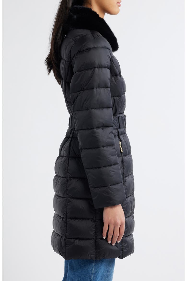 Belted Packable Long Puffer Jacket, Alternate, color, BLACK