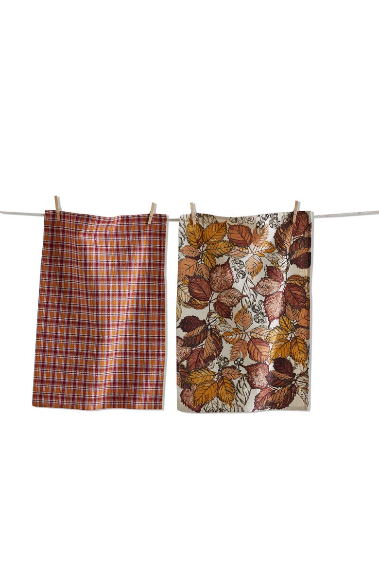 tag Gathering Leaves Cotton Dishtowel Set for Thanksgiving, Main, color, Multicolored