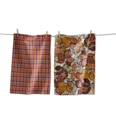Gathering Leaves Cotton Dishtowel Set for Thanksgiving