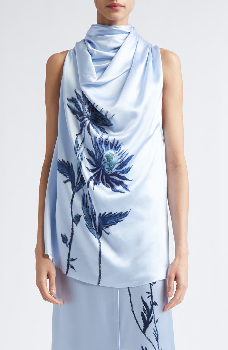 Altuzarra Sleary Floral Draped Silk Satin Top, Main, color, Danube Shibori Flower