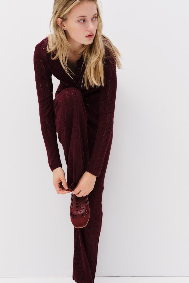 Pointelle-knit Trousers, Alternate, color, Burgundy