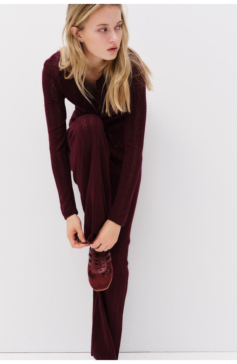 H&M Pointelle-knit Trousers, Alternate, color, Burgundy