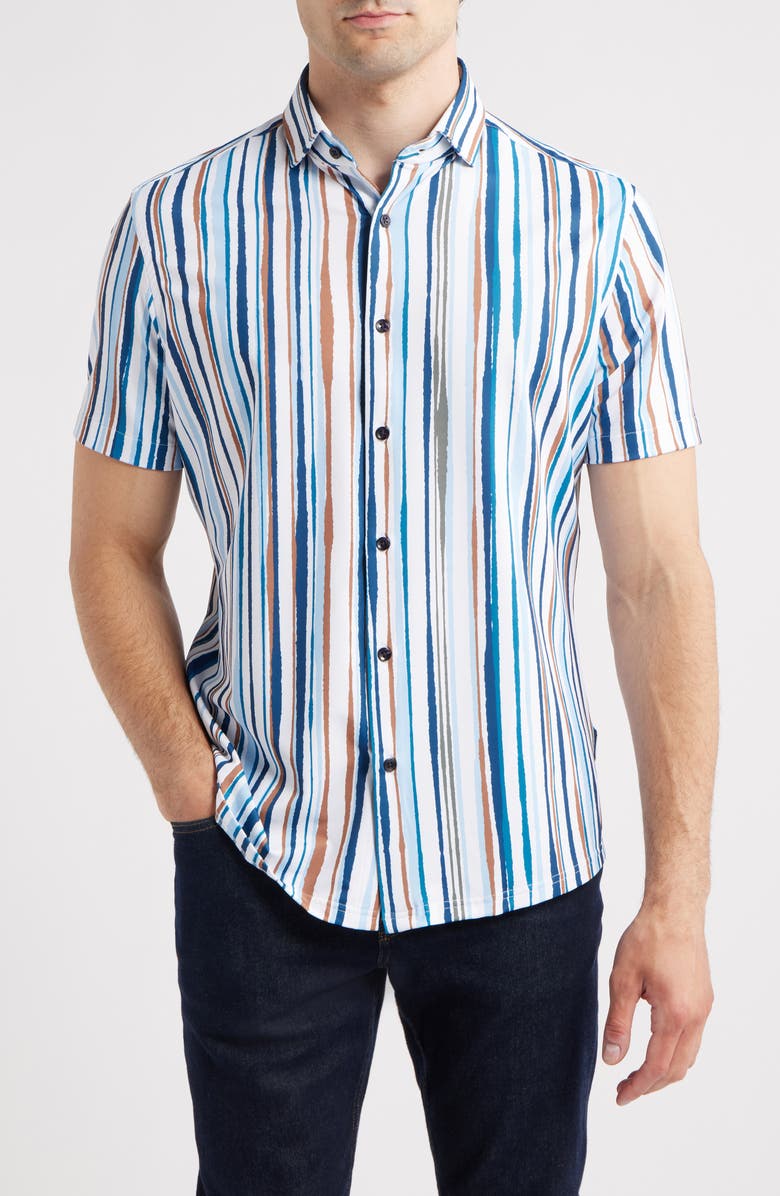 Stone Rose Breakwater Performance Short Sleeve Button-Up Shirt, Main, color, 