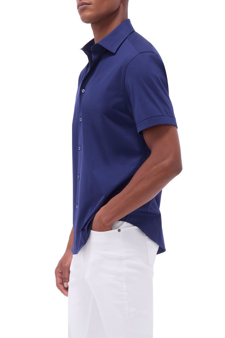 Miles OoohCotton® Solid Short Sleeve Button-Up Shirt, Alternate, color, NAVY