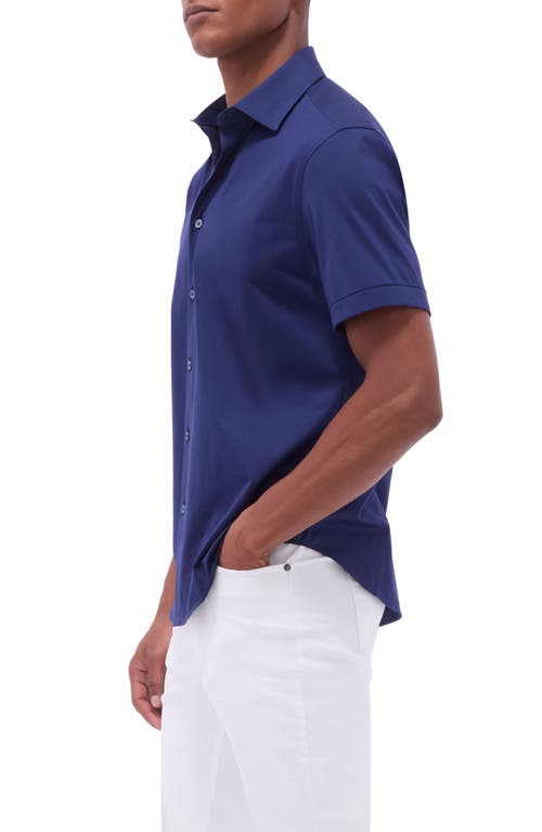 Bugatchi Miles Ooohcotton® Solid Short Sleeve Button-up Shirt In Navy