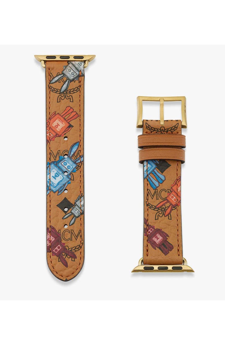 MCM 38-41mm Apple Watch Band in Rabot Visetos, Alternate, color, Cognac