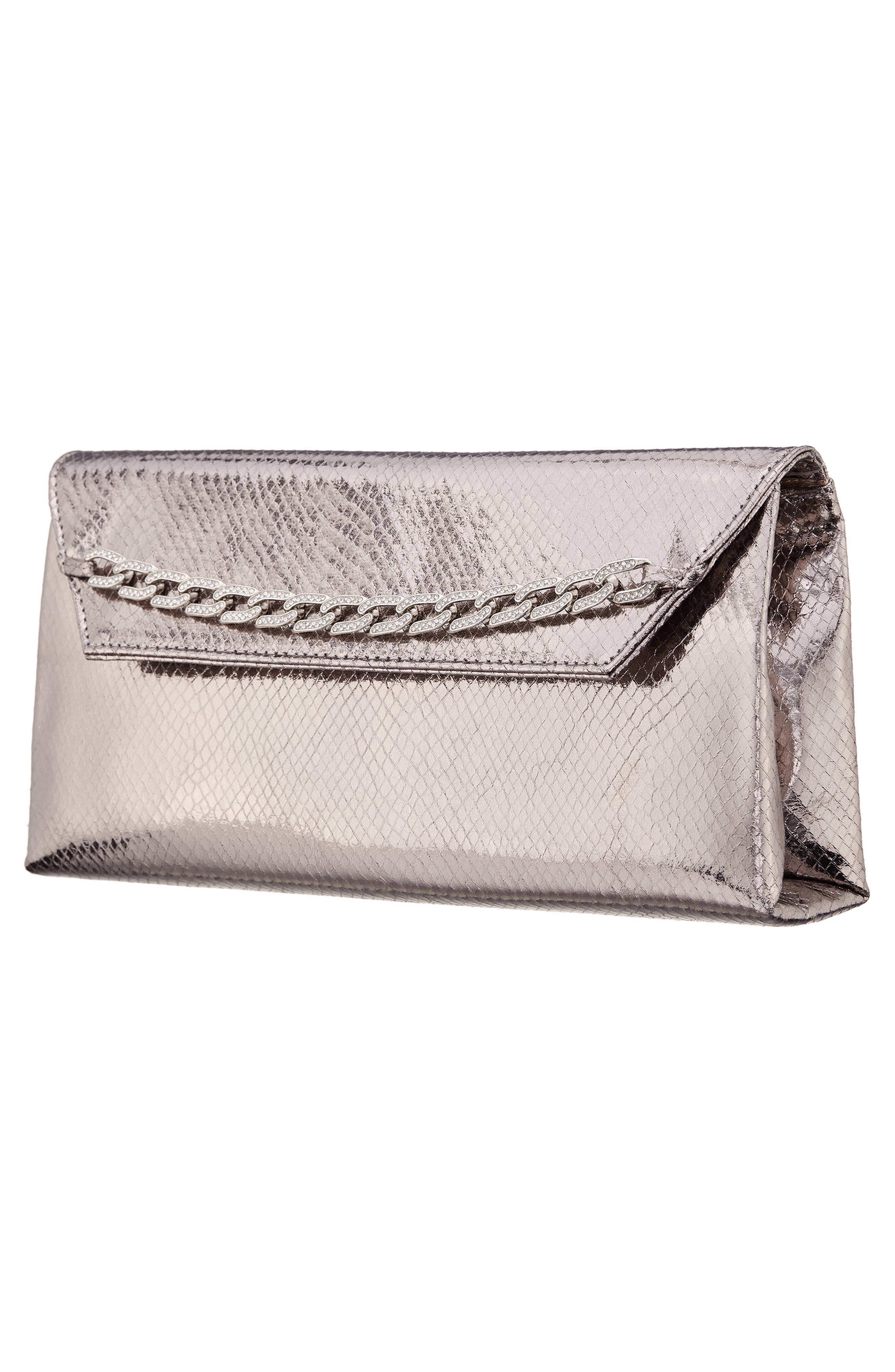Nina Metallic Snake Embossed Flap Bag, Alternate, color, Silver