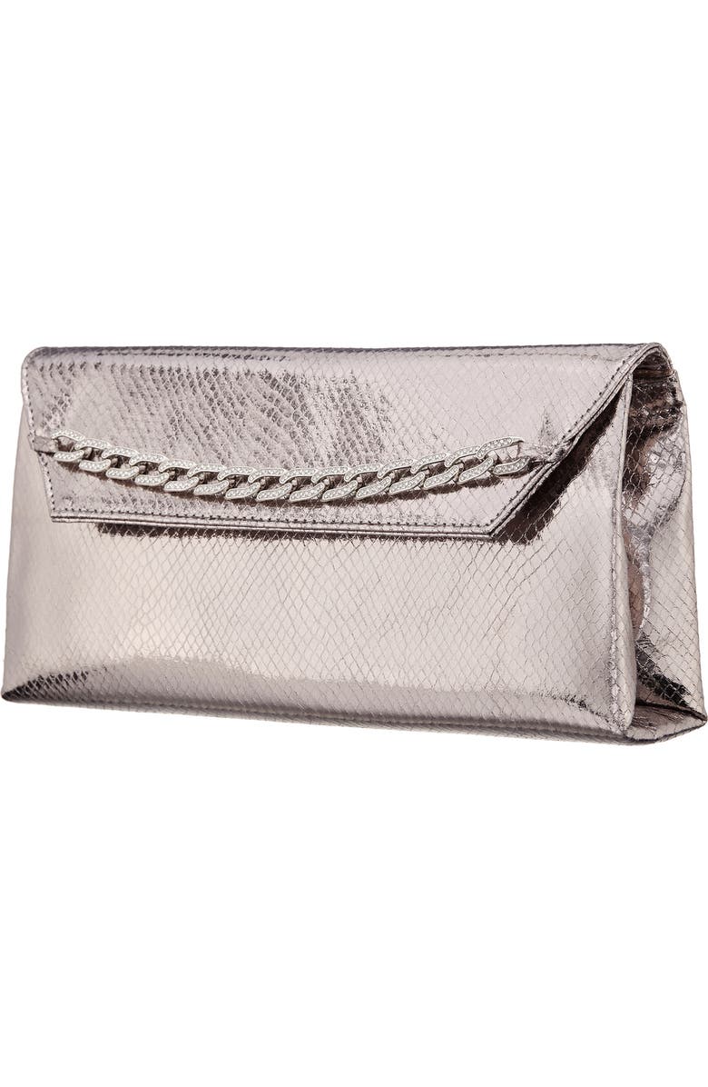 Nina Metallic Snake Embossed Flap Bag, Alternate, color, Silver