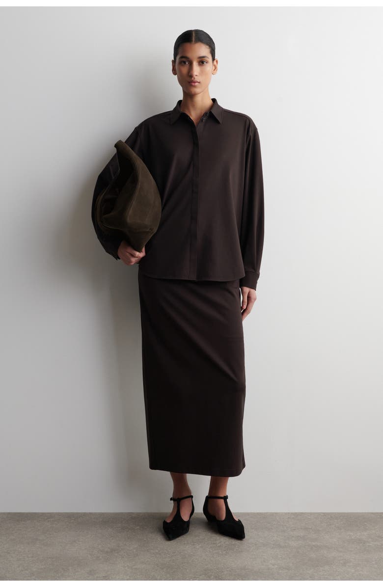COS Pima Cotton-Jersey Shirt, Alternate, color, Dark Brown
