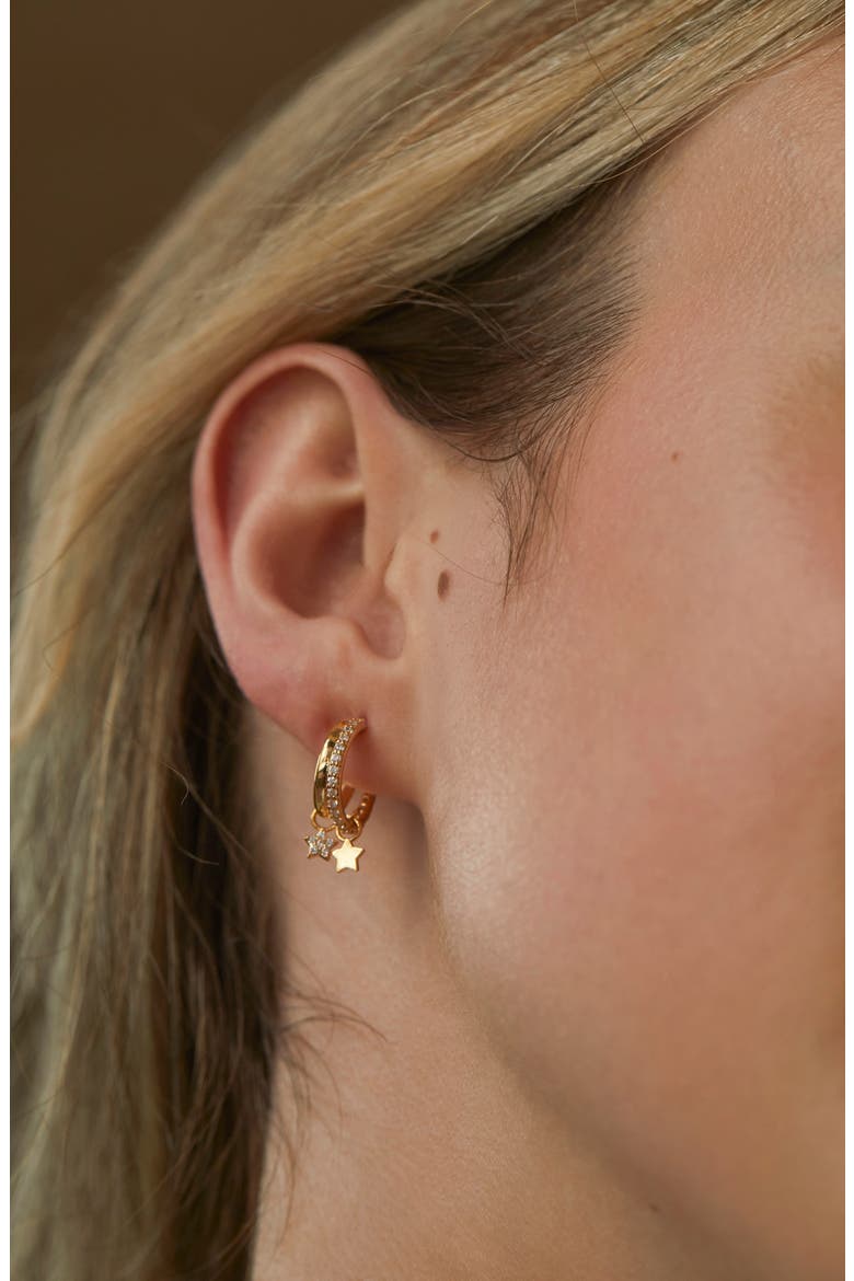 Duo Pavé Star Hoop Earrings, Alternate, color, GOLD