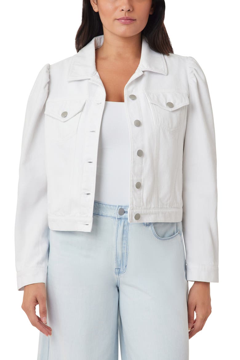Puff Sleeve Denim Jacket, Alternate, color, WHITE