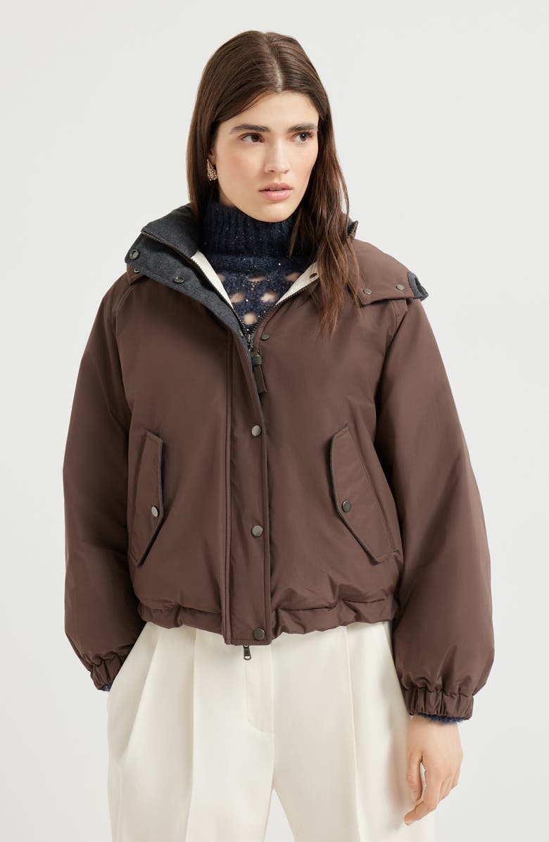 Brunello Cucinelli Crop down jacket with monili, Alternate, color, Pine Cone Brown