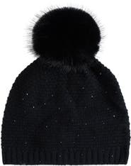 Sofia Cashmere Cashmere Beanie with Faux Fur Pom