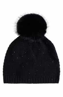 Cashmere Beanie with Faux Fur Pom